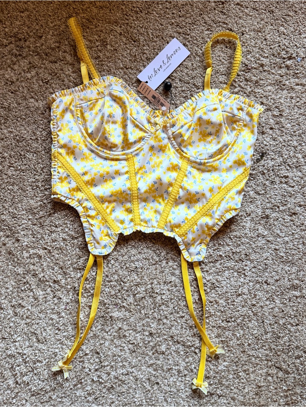 For Love & Lemons Yellow Floral Ruffle Crop Top - Picture 6 of 6